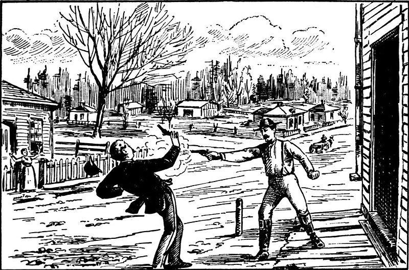 La rencontre fatale entre Warren et Morrison. Image extraite de Donald Morrison, the Canadian outlaw, par Angus Mackay, 1892 Source: wikipedia